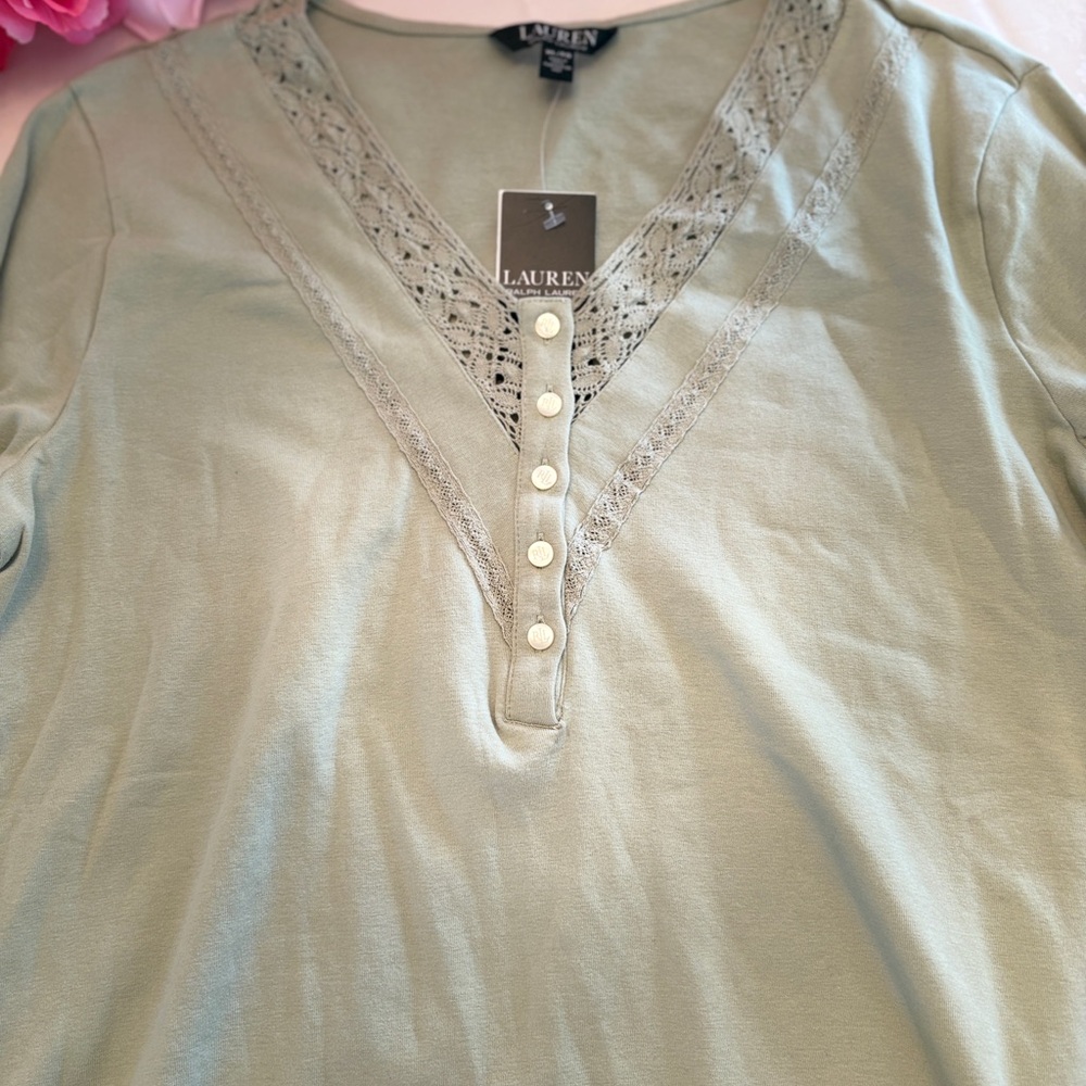 Lot of 3 Lauren Ralph Lauren Lace-Trim Henley Tops XL - Picture 6 of 11